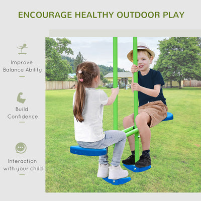 Outsunny Metal Garden Swing Set Height Adjustable Children Outdoor Backyard Play Set for Toddlers Over 3 Years Old, Green 