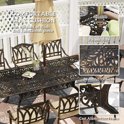 Outsunny Nine-Piece Cast Aluminium Garden Dining Set - Bronze Tone 