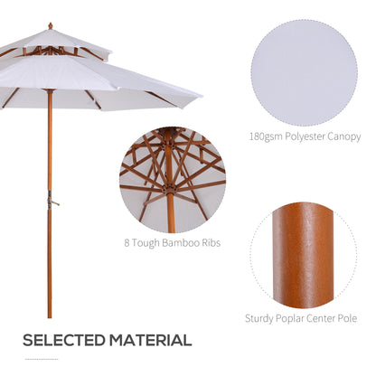Outsunny 2.7m Elegant Wooden Frame Parasol Umbrella - Cream White 