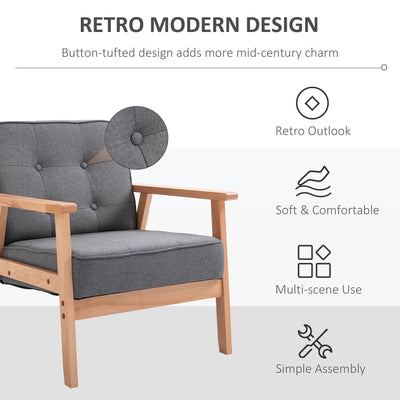 HOMCOM Minimalistic Wooden Frame Accent Chair, with Padded Seat - Dark Grey 