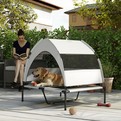 PawHut Portable Elevated Dog Bed with Removable Canopy, Cooling Raised Pet Cot for Medium Large Dogs, 92 x 75 x 89 cm 