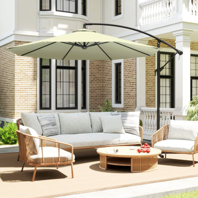 Outsunny 3m Overhanging Cantilever Parasol, with Cross Base - Beige 