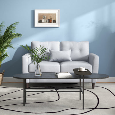 HOMCOM 2 Seater Sofa Double Sofa Loveseat Fabric Wooden Legs Tufted Design for Living Room, Dining Room, Office, Light Grey 