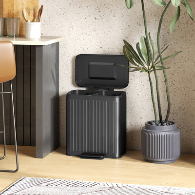 HOMCOM 40L Dual Compartment Rubbish Bin, with Soft-Close Lid - Black 