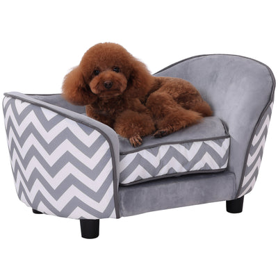 PawHut Dog Sofa Pet Couch for XS Dogs w/ Removable Sponge Padded Cushion - Grey 