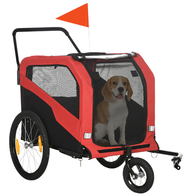 PawHut 2 in 1 Dog Bike Trailer Pet Stroller for Large Dogs with Hitch, 20" Wheels, Pet Bicycle Cart Trolley Carrier for Travel, Red 