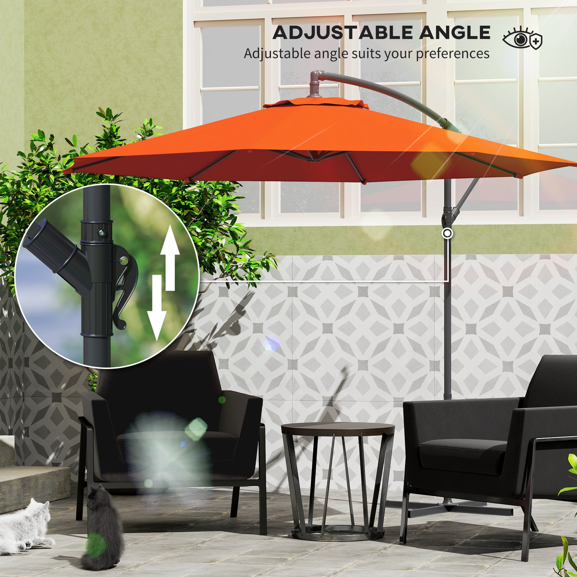 Outsunny 2.45m Overhanging Cantilever Parasol, with Cross Base - Orange 
