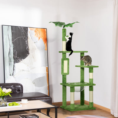 PawHut 142cm Cat Tree Tower, with Scratching Post, Hammock, Toy Ball, Platforms - Green 
