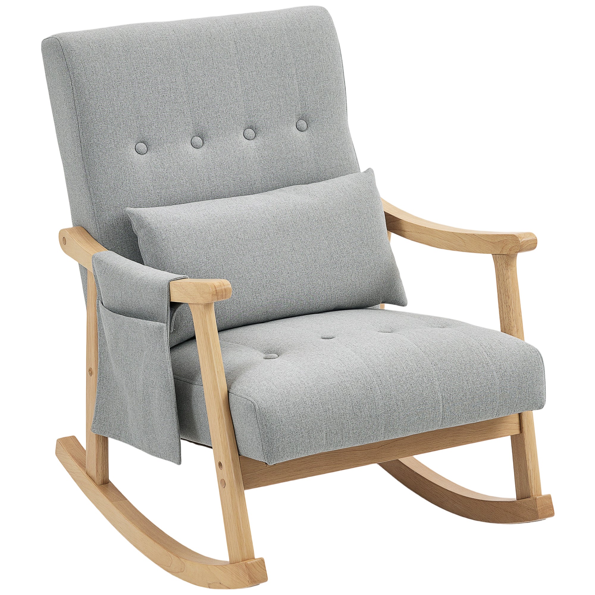 HOMCOM Wood Frame Rocking Accent Chair - Light Grey 