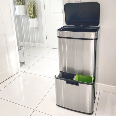 HOMCOM 72L Recycling Sensor Bin Stainless Steel 3 Compartments For Both Wet/Dry Waste w/Removable Lid Kitchen Home 