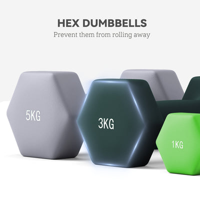SPORTNOW Dumbbells Set with Storage Rack, 2 x 1kg, 2 x 3kg, 2 x 5kg, Green 