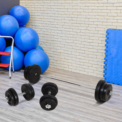 HOMCOM Dumbbell and Barbell Set with 65kg Adjustable Barbell Weights Set, for Home Gym - Black 