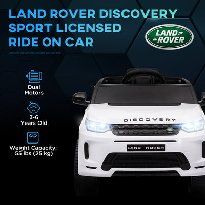 AIYAPLAY Licensed Land Rover Discovery Sport, 12V Kids Ride on Car w/ Remote Control, Lights, Music, Horn, for 3-6 Years, White 