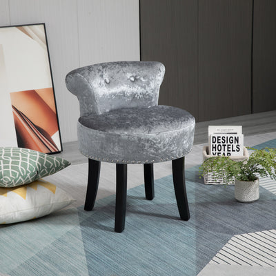 HOMCOM Dressing Table Stool with Rubber Wood Legs, Ice Velvet Vanity Stool for Living Room Bedroom, Grey 