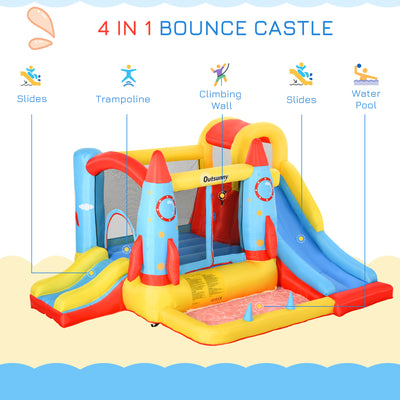 Outsunny Bounce Castle Inflatable Trampoline Slide Pool Rocket Design 3.4 x 2.8 x 1.85m 