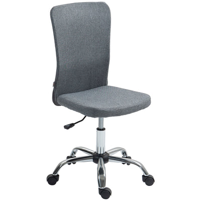 HOMCOM Armless Computer Desk Chair, Fabric Swivel Office Chair, Makeup Vanity Chair with Height Adjustable, Wheels, for Home Study Bedroom, Grey 