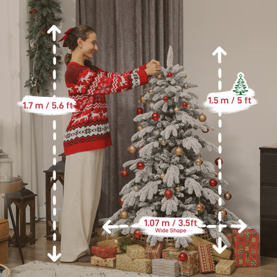 HOMCOM 5ft Super Flocked Christmas Tree - Green/White 