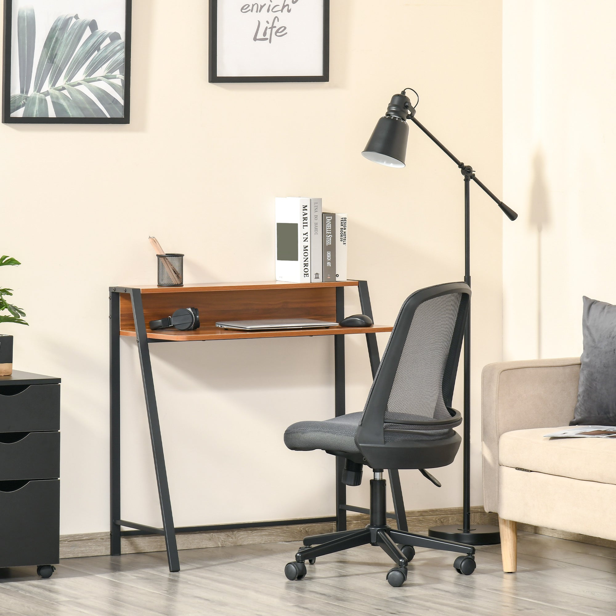 HOMCOM Writing Desk Computer Table Home Office PC Laptop Workstation Storage Shelf 84L x 45W cm Walnut 