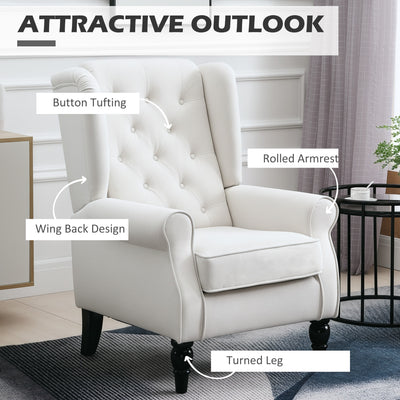 HOMCOM Wingback Accent Chair, Retro Upholstered Button Tufted Occasional Chair for Living Room and Bedroom, Cream White 
