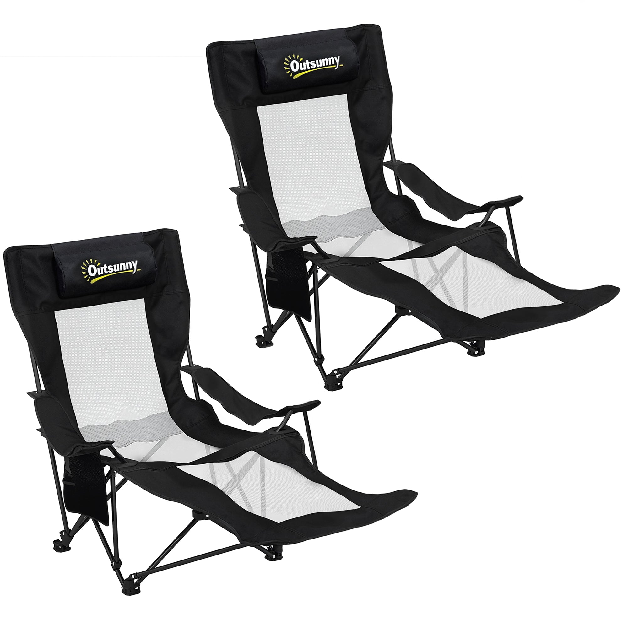 Outsunny Camping Chair Reclining Portable Camp Chair with Detachable Footrest Cup Holder Black 