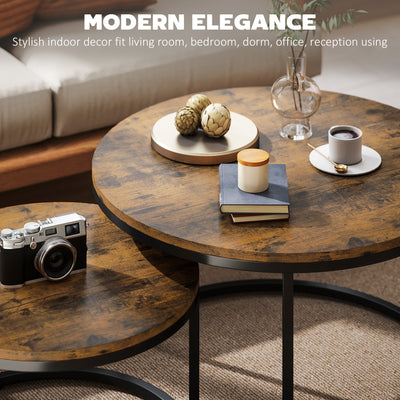 HOMCOM Set of Two Wood-Effect Stacking Tables - Rustic Brown 