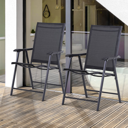 Outsunny Steel Frame Set of 2 Foldable Outdoor Garden Chairs Black 