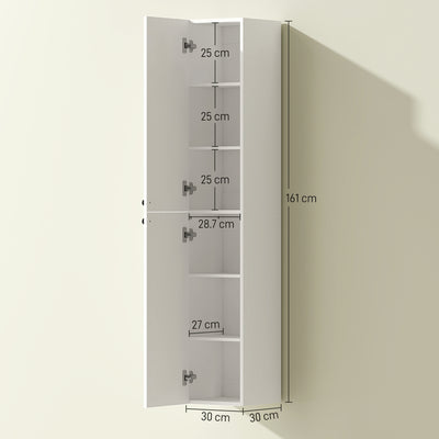 HOMCOM Wall Mounted Tall Bathroom Storage Cabinet with Soft-Close Hinges, Slim Bathroom Cabinet with 2 Doors, White 