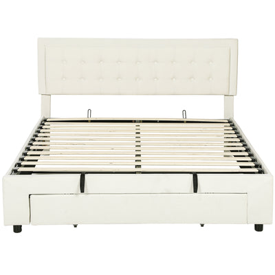 HOMCOM King Size Ottoman Bed Frame, with Front Drawer - Cream 