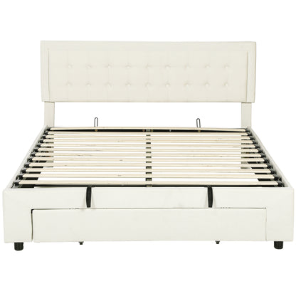 HOMCOM King Size Ottoman Bed Frame, with Front Drawer - Cream