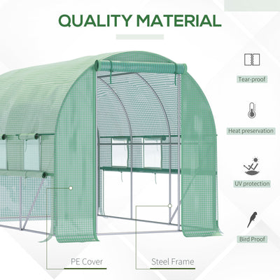 Outsunny Walk-in Polytunnel Greenhouse Green House with Roll-up Sidewalls, UV-resistant PE Cover, 3 x 2 x 2m, Green 