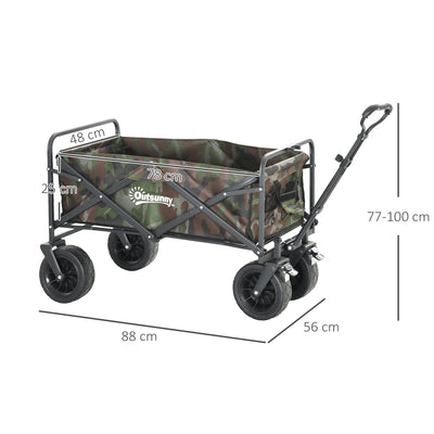 Outsunny 95L Folding Steel Frame Garden Trolley, with Handle - Multicolour 
