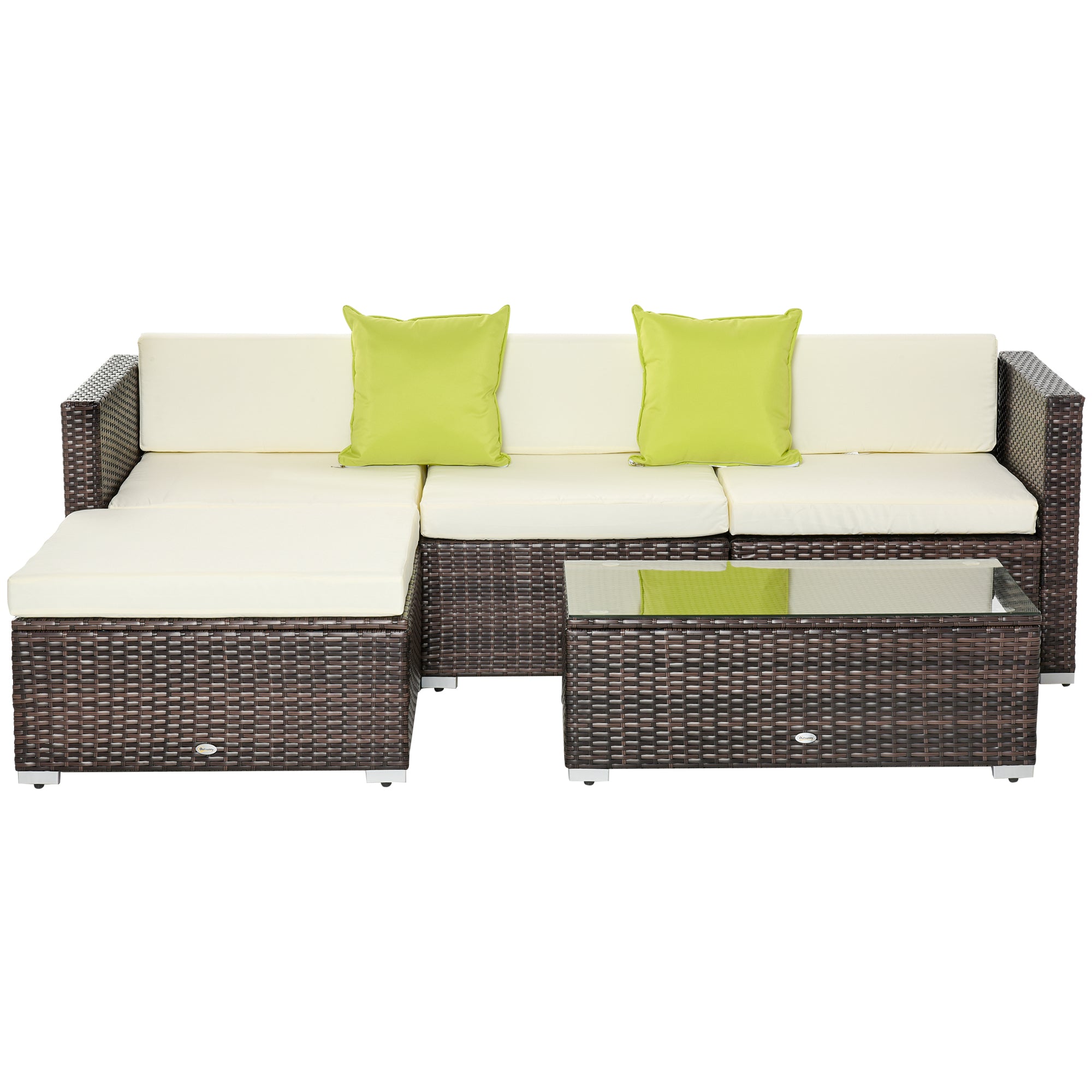 Outsunny 4-Seater Rattan Sofa Set Garden Outdoor Sectional Sofa Coffee Table Combo Patio Furniture-Brown 