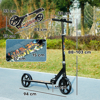 AIYAPLAY Foldable Kids Scooter with Adjustable Handlebar, 200mm Big Wheel, Rear Fender Brake, Gift for Ages 6-12 Years, Black 