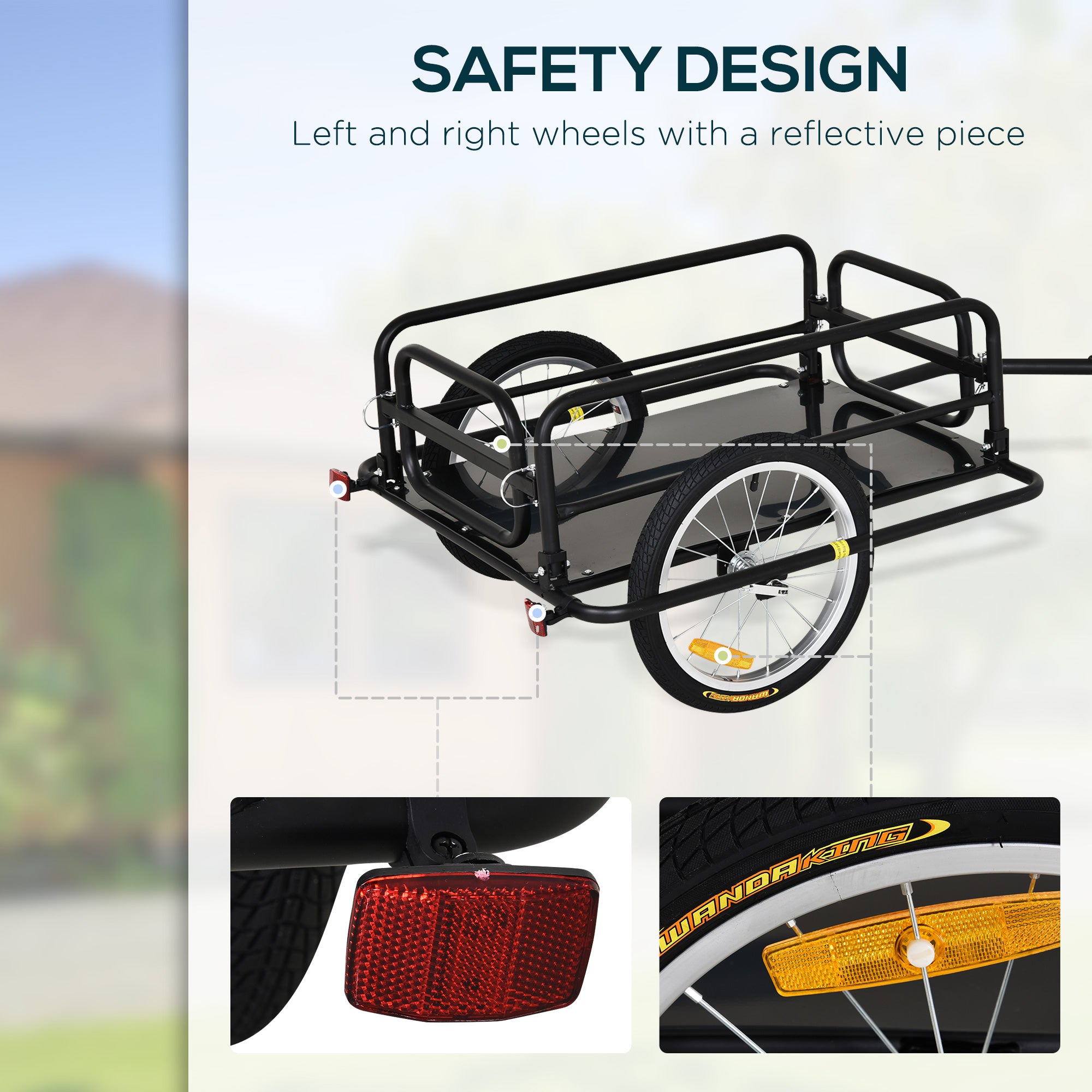 HOMCOM Bike Cargo Trailer in Steel Frame Extra Bicycle Storage Carrier with Hitch-Black 