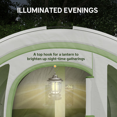 Outsunny 3000mm Waterproof Camping Tent, 5-6 Man Family Tent with Living and Bedroom, Carry Bag Included, Cream and Green 