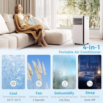 HOMCOM Portable Air Conditioner 7000 BTU, 4-in-1 Air Conditioning Unit with Cooling, Dehumidifier, Fan, Sleep Mode, White 