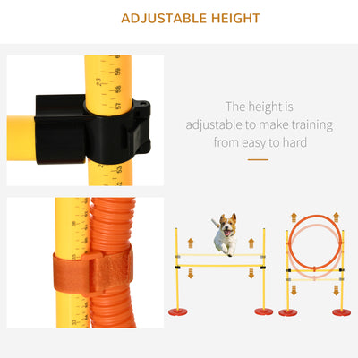 Pawhut Dog Agility Equipment Portable Pet Training Obstacle Set for Dogs 5 Pieces w/ Adjustable High Jumping Pole, Jumping Ring, Weave Poles, Tunnel 