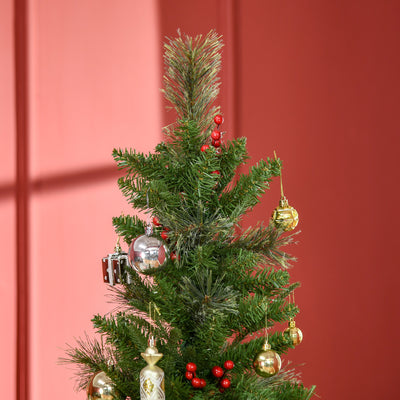 HOMCOM 6ft Pencil Artificial Christmas Tree with Realistic Branches, Red Berries, Auto Open, Green 