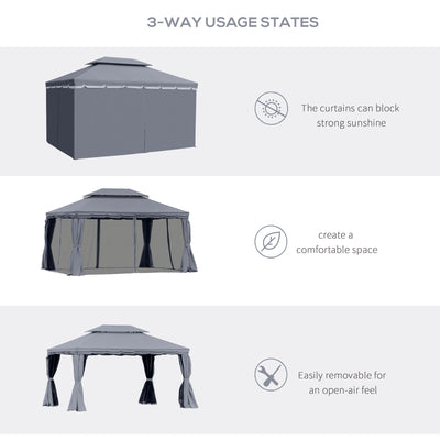 Outsunny 3 x 4m Aluminium Garden\'c2\'a0Gazebo, Marquee Canopy Shelter Pavilion Party Tent with Nets and Curtains for Garden and Deck, Dark Grey 