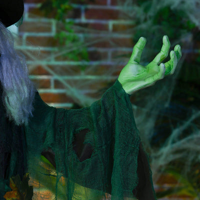 HOMCOM 6ft Halloween Witch Decoration, Outdoor Activated Prop with Light Up Eyes Magical Heart, Sound Activated 