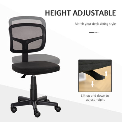 Vinsetto Small Office Chair without Arms, Ergonomic Swivel Mesh Desk Chair with Curved Back and Wheels, Height Adjustable, for Home Vanity Computer Dressing Table Study Bedroom, Holds Up to 120 kg 