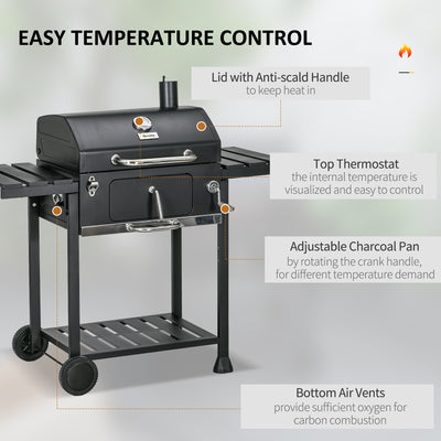 Outsunny Adjustable Charcoal Pan BBQ, with Thermometer and Warming Rack 