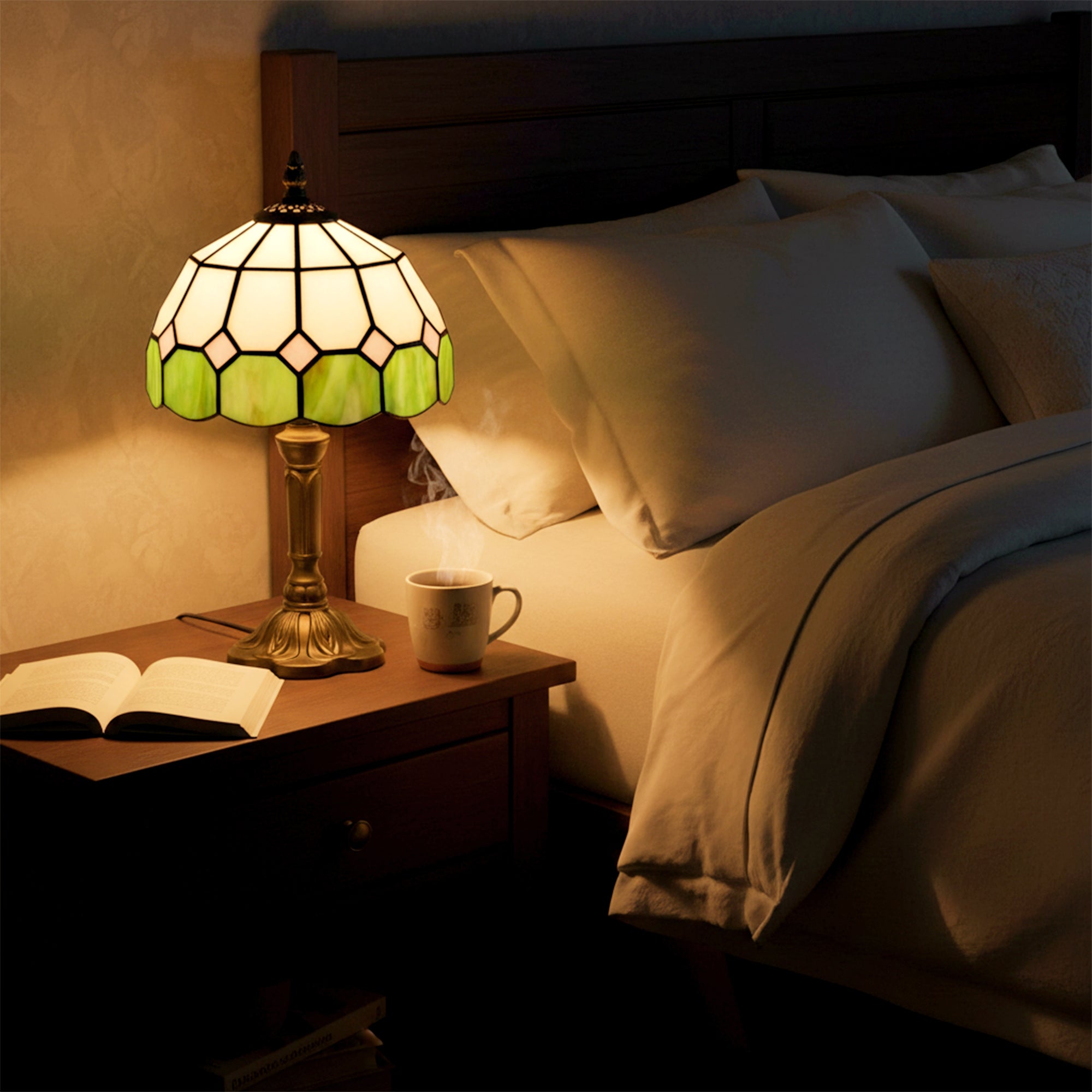 HOMCOM Handmade Art Deco Glass Table Lamp - White/Green 