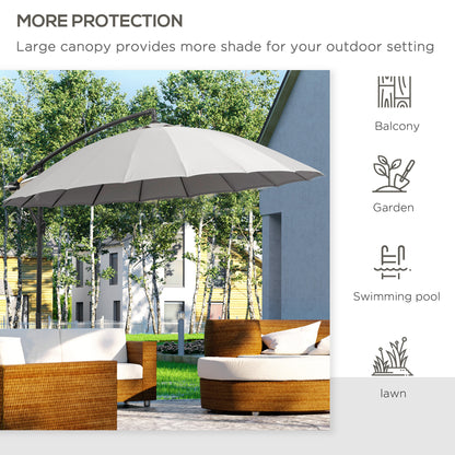 Outsunny 3(m) Cantilever Umbrella 18 Ribs & Vents Adjustable Angle for Patio Light Grey 