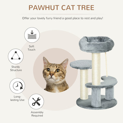 PawHut 65cm Cat Tree, Cat Tower for Kittens, Small Cat Condo with Sisal Scratching Posts, Hanging Rope, Perches - Grey 