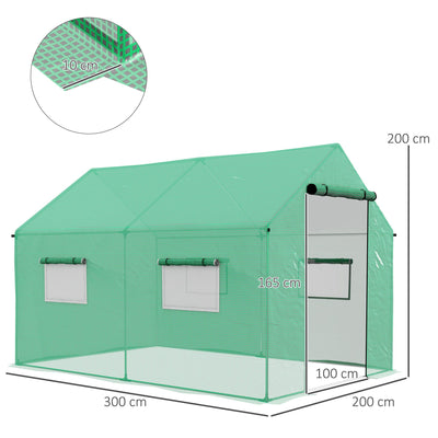 Outsunny Polyethylene Walk-in Polytunnel Greenhouse, 2 x 3(m), Green 