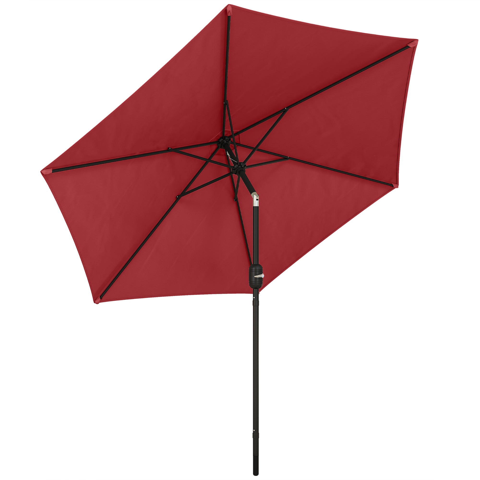 Outsunny 2.6 m Garden Parasol Umbrella with Aluminium Pole, Outdoor Patio Umbrella with Tilt and Crank, Vent, Wine Red 