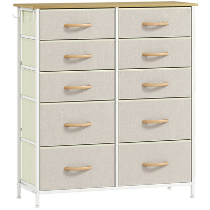 HOMCOM Chest of Ten Fabric Drawers - Beige