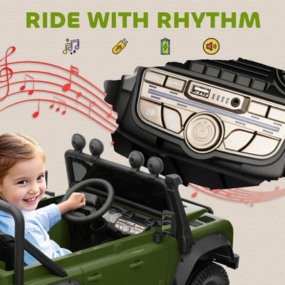 AIYAPLAY Kids Ride On Car with Remote Control, Music, Horn, 4 Spring Suspension Wheels, LED Lights for 3-5 Years Old, Green 
