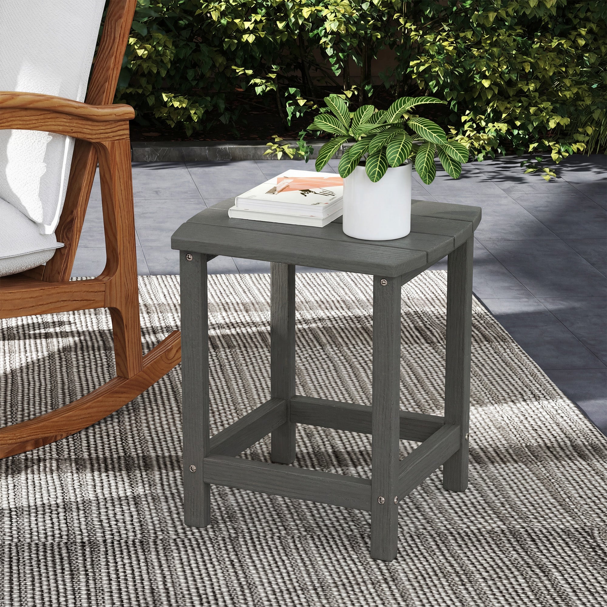 Outsunny Outdoor Side Table, Garden Coffee Table, All-Weather Adirondack Side Table for Garden, Beach, Indoor Outdoor, Grey 